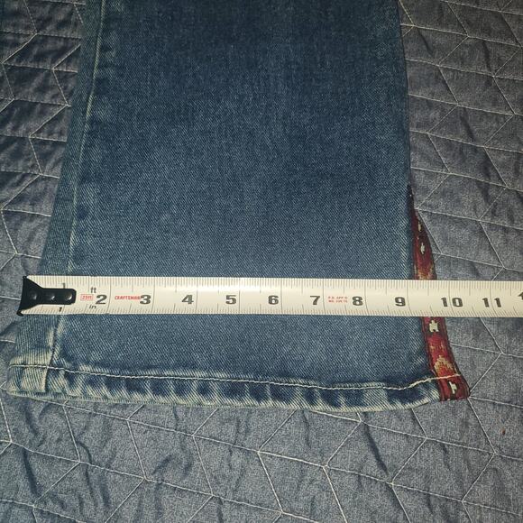 Vintage No Boundaries Size 15 (32x30) Cotton Split Flare Jeans Aztec Red Boho - Picture 10 of 10